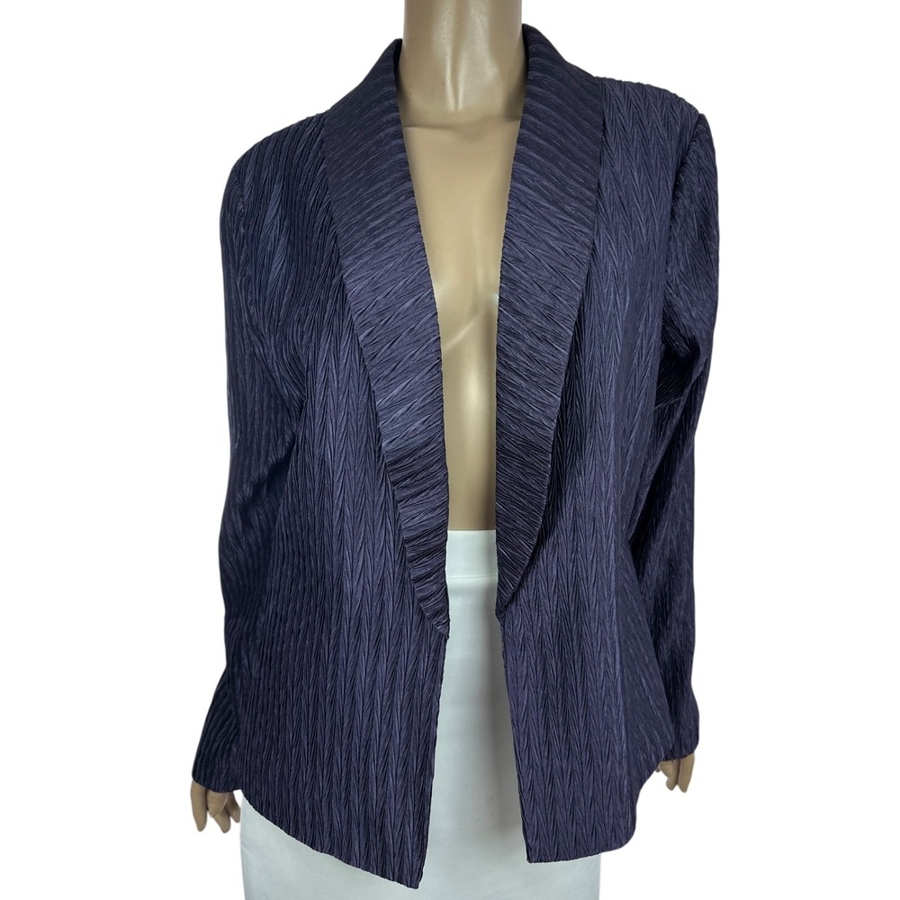 Chico's Purple Jacket Size 2/ L Crinkle Fabric Polyester Long Sleeves Open Front